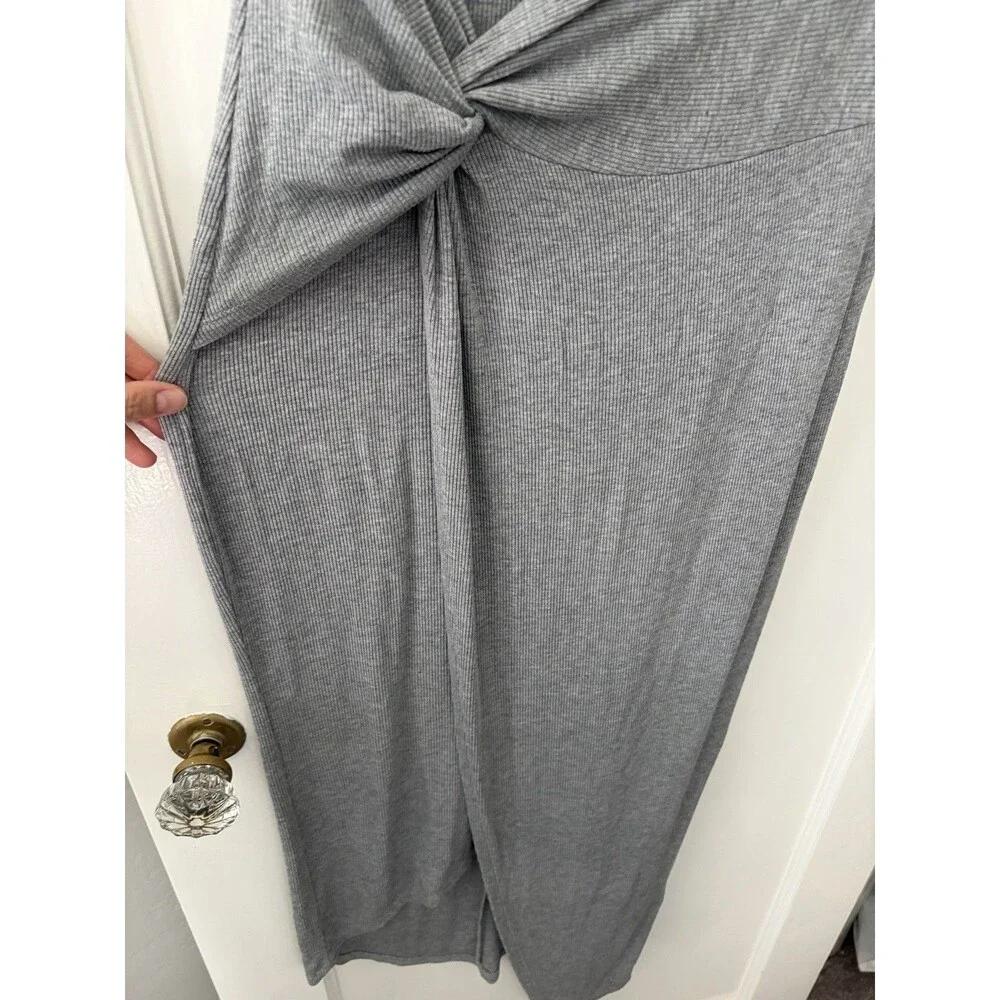 Laundry Shelli Segal Gray Ribbed Midi Dress Twist Front Sleeveless Sheath XS